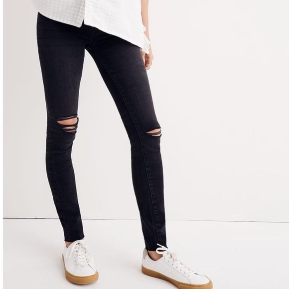Madewell Maternity Over Belly Stretch Distressed Pull On Black Sea Jeans SZ 24 - Picture 2 of 10